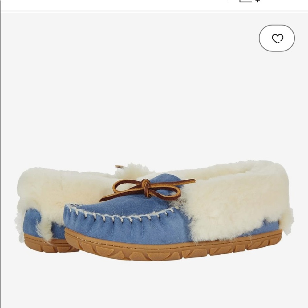 L.L. BEAN BLUE SHERPA MOCCASINS LEATHER FUR LOAFERS SHEARLING SLIPPERS SZ 5 WARM